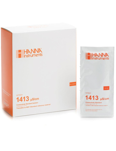 Hanna - Solution d'étalonnage de conductivité à 1413 µS/cm - 1 boite de 25 sachets de 20ml